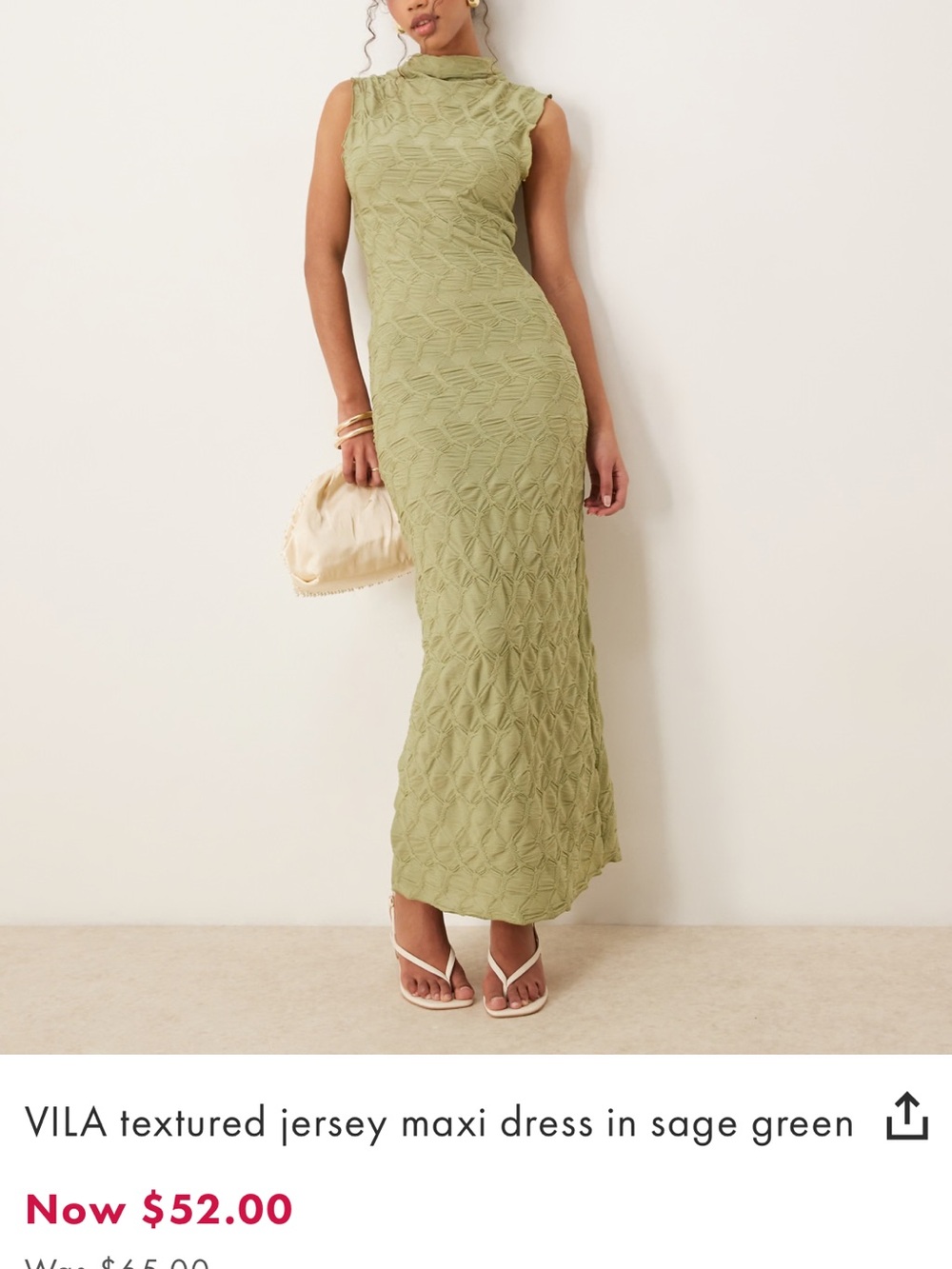 ASOS VILA Sage Green Textured Jersey Maxi Dress - US 6